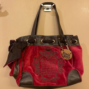 Vintage Juicy Couture Y2K Burnt Red Velour/Brown Leather Trim Shoulder Bag